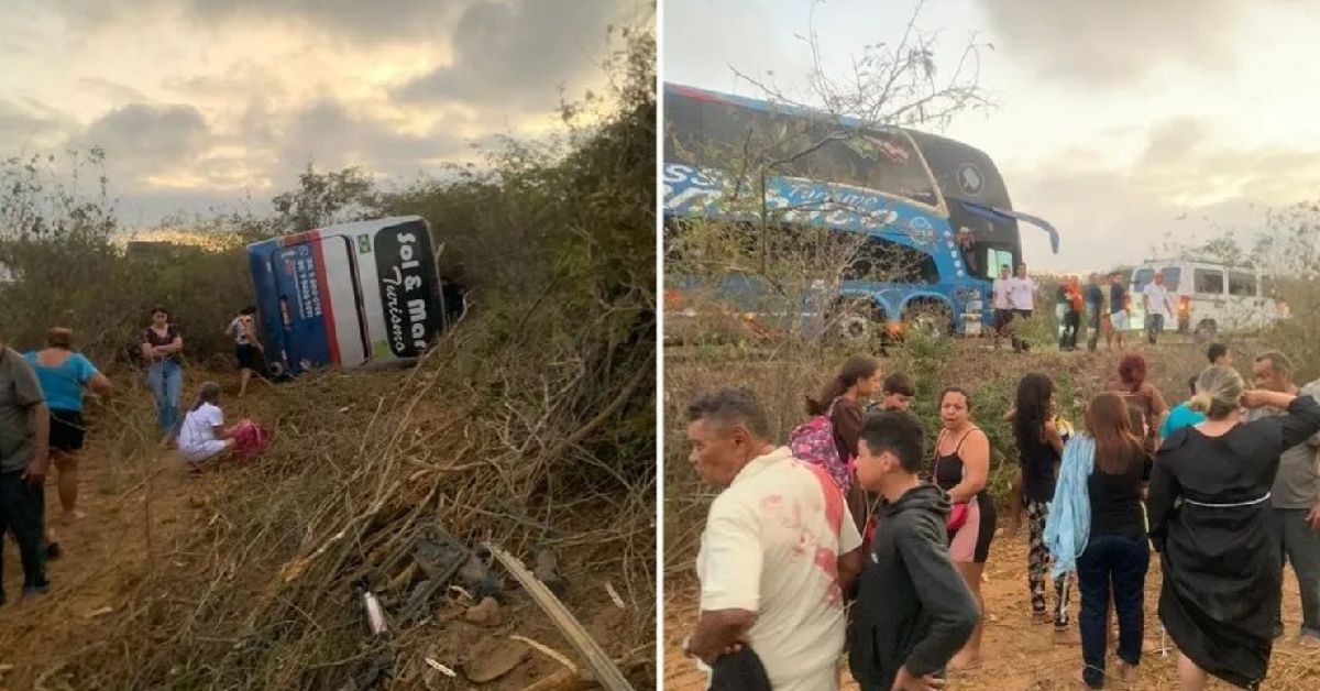 ônibus que levava 45 fiéis para romaria no Ceará sofre acidente e já tem confirmação de óbito 31 FN+