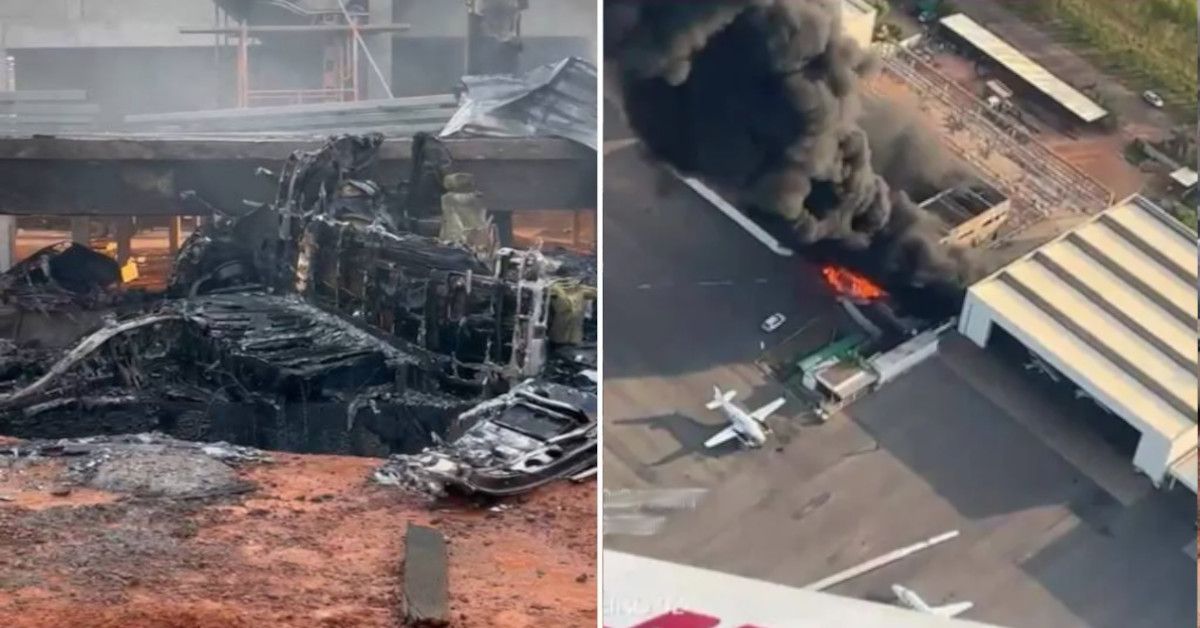 Vídeo flagra momento em que avião explode ao bater na pista de um aeroporto que fica em Cuiabá e deixa vítimas fatais e feridos 31 FN+