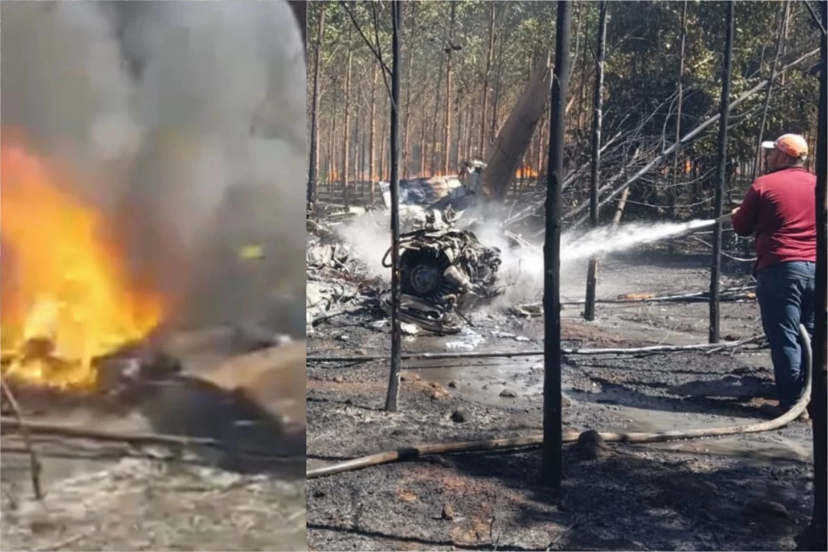 Vídeo: avião pega fogo após queda e duas pessoas perdem a vida; as chamas se espalharam pelo local 34 1News Brasil