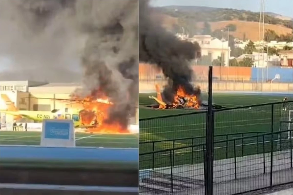 Fotos: helicóptero pega fogo em estádio durante resgate de paciente; 5 pessoas morreram 34 1News Brasil
