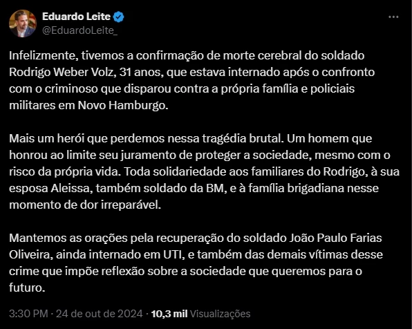 Segundo policial vitima de atirador de Novo Hamburgo nao resiste