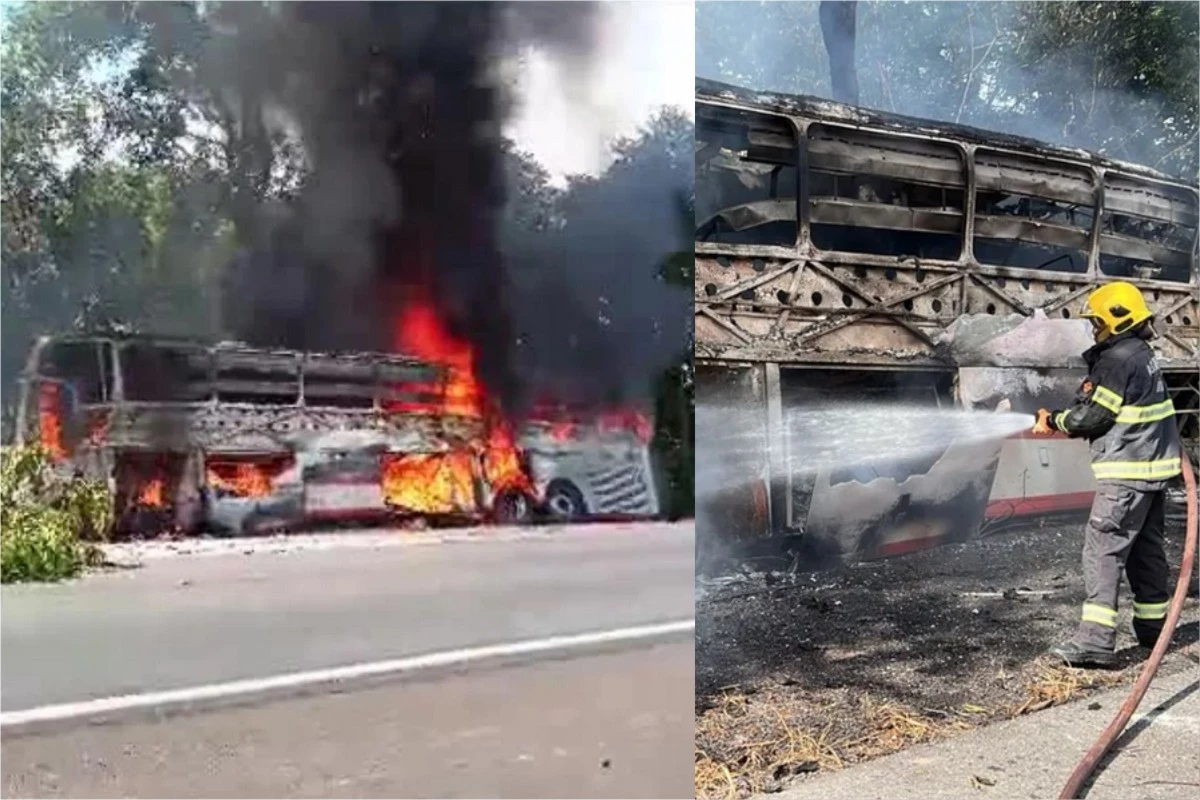 Ônibus fica em chamas em grave acidente envolvendo mais dois carros; três pessoas perderam a vida 40 1News Brasil
