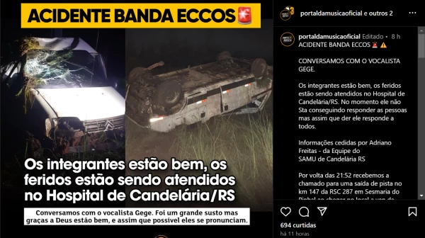 Acidente com banda interrompe viagem e deixa feridos na RSC 287