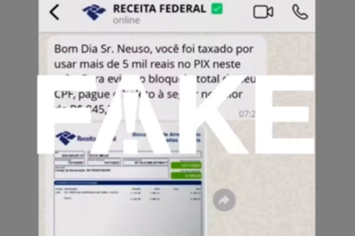 É falso que exista imposto no PIX para quem recebe mais de R$ 5 mil, alerta Receita 31 1News Brasil