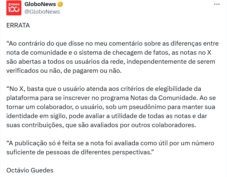 Web desmente GloboNews no X sobre notas da comunidade 35 Screenshot Octavio 2 e1736617265599