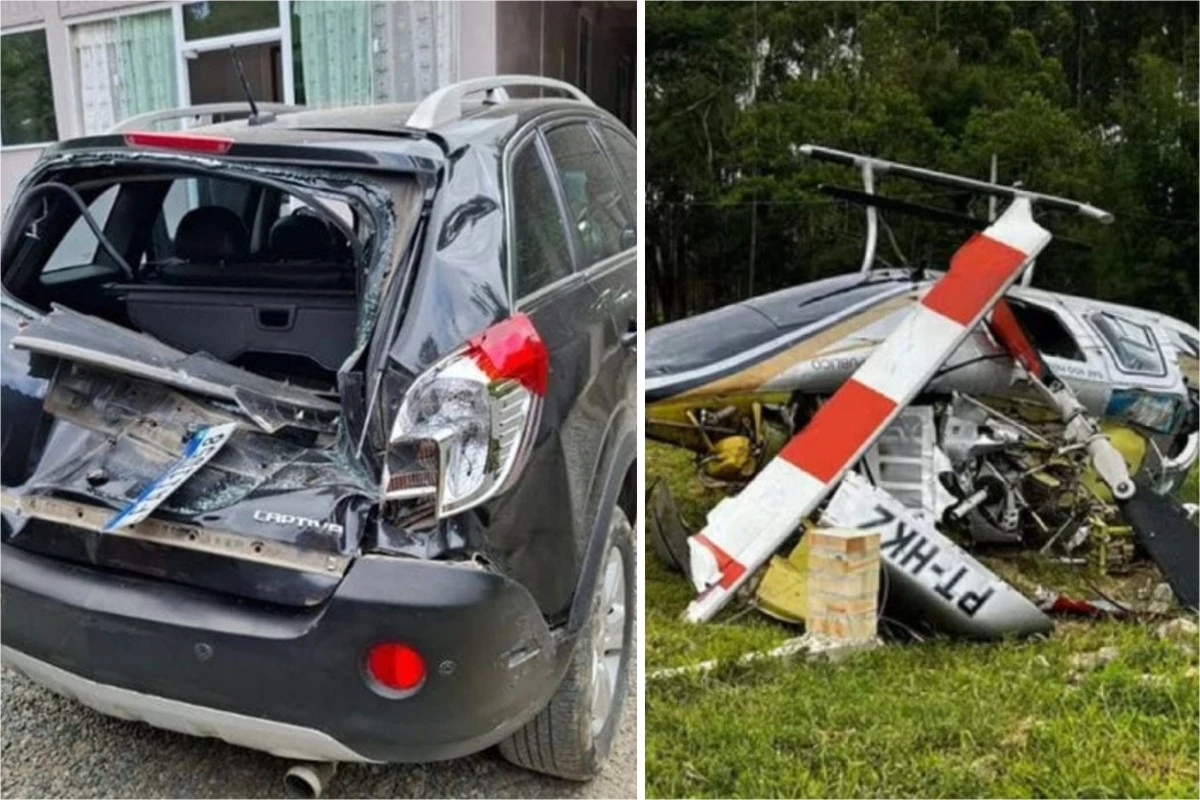 carro é atingido por hélice de helicóptero que caiu em Santa Catarina 31 1News Brasil