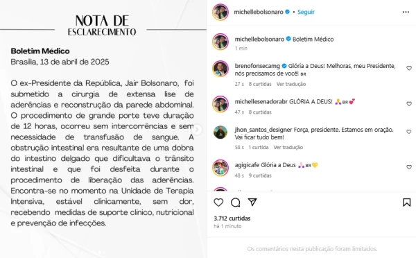 Apos ocorrido na cirurgia de Bolsonaro Michelle vem a publico