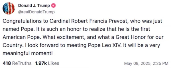 Donald Trump reage a escolha do papa Leao XIV mas