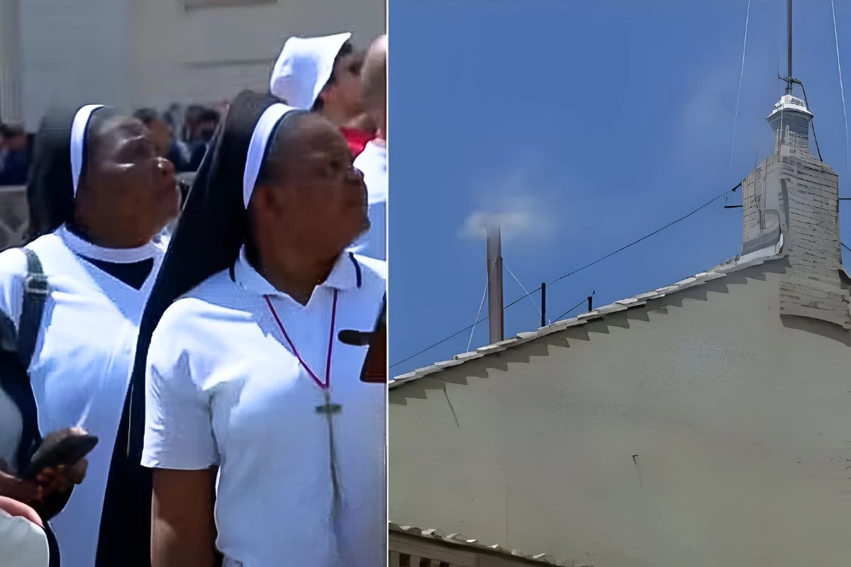 Fiéis gritam e comemoram após fumaça branca sair da chaminé da Capela Sistina 31 1News Brasil