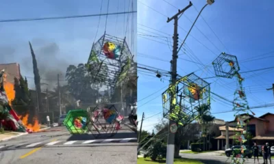 balao cai e pega fogo dentro de condominio em SP.webp