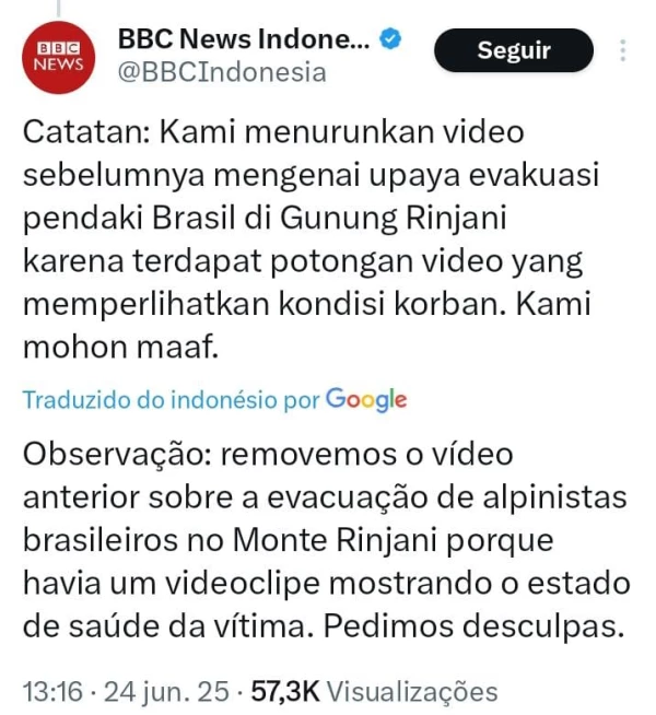BBC da Indonesia divulga video com imagens do corpo de