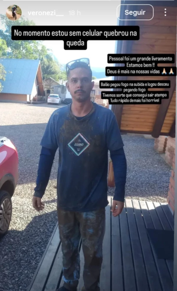 Homem que saltou de balao em chamas e sobreviveu relata