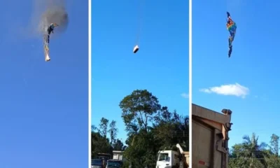 Macarico em cesto iniciou fogo em balao que caiu.webp