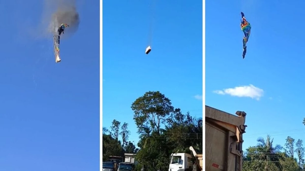 Macarico em cesto iniciou fogo em balao que caiu.webp