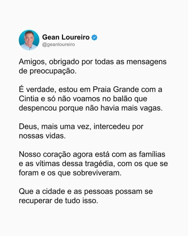 politico tentou entrar no balao que pegou fogo e causou